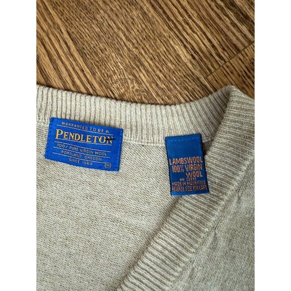Vintage Pendleton Mens Tan 100% Lambs Wool Vest Size Medium Preppy Retro READ - Picture 8 of 12